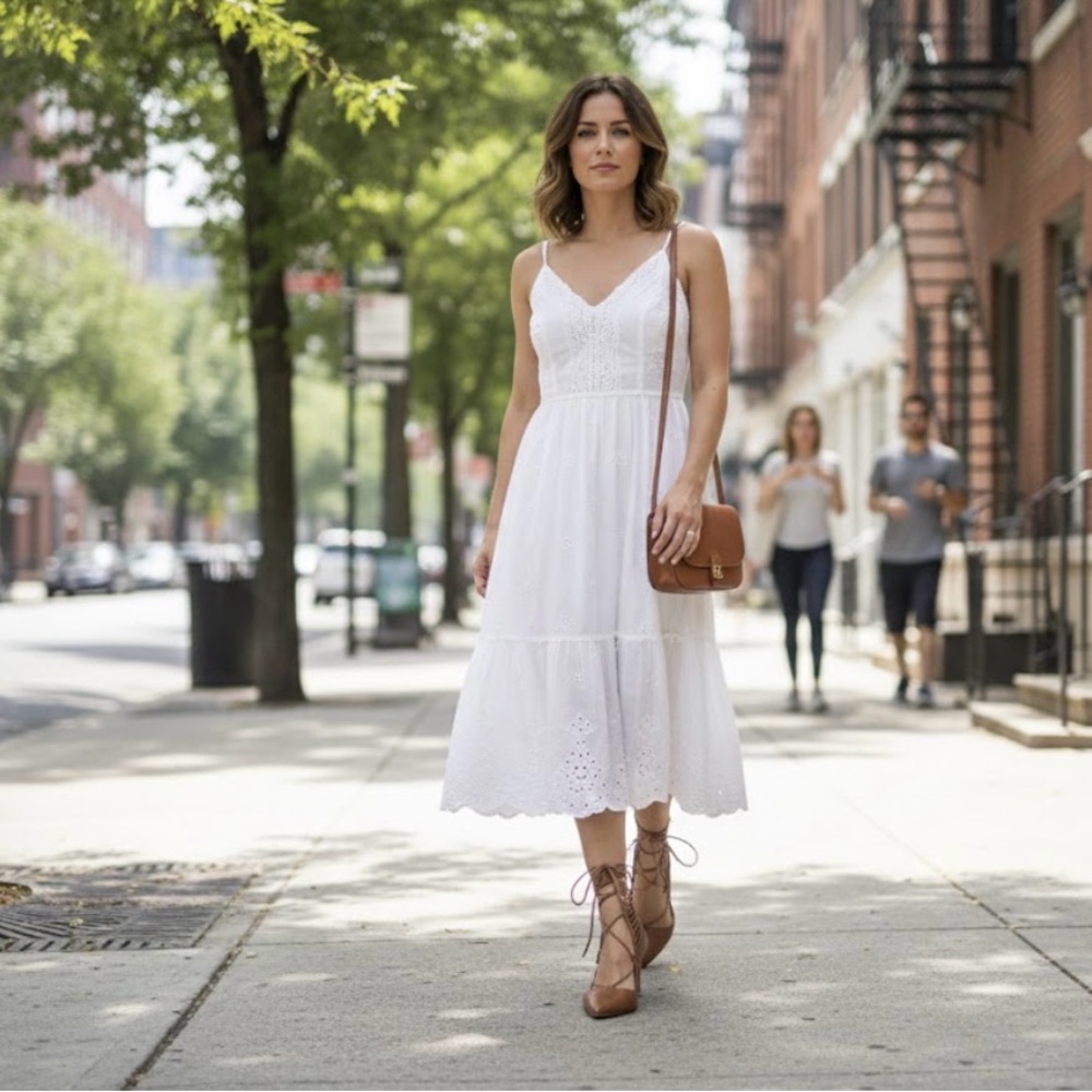 Jessica Simpson White Eyelet Midi Dress
